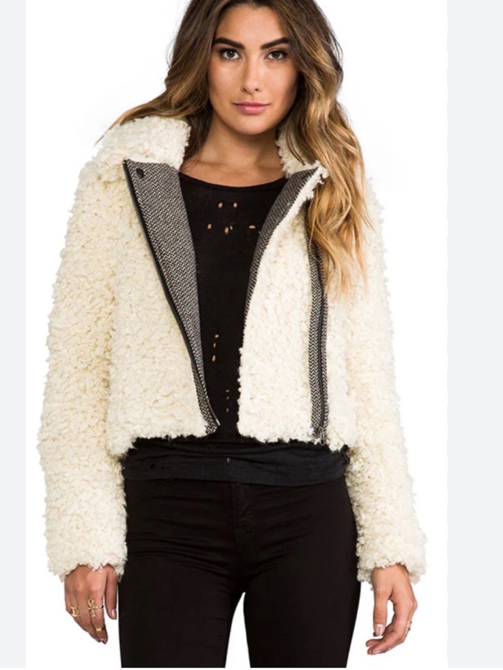 Free People Ivory Sherpa Moto Jacket
